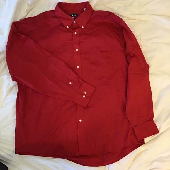 Mens XL IZOD, Maroon, long sleeve button dress shirt - Picture 2 of 5